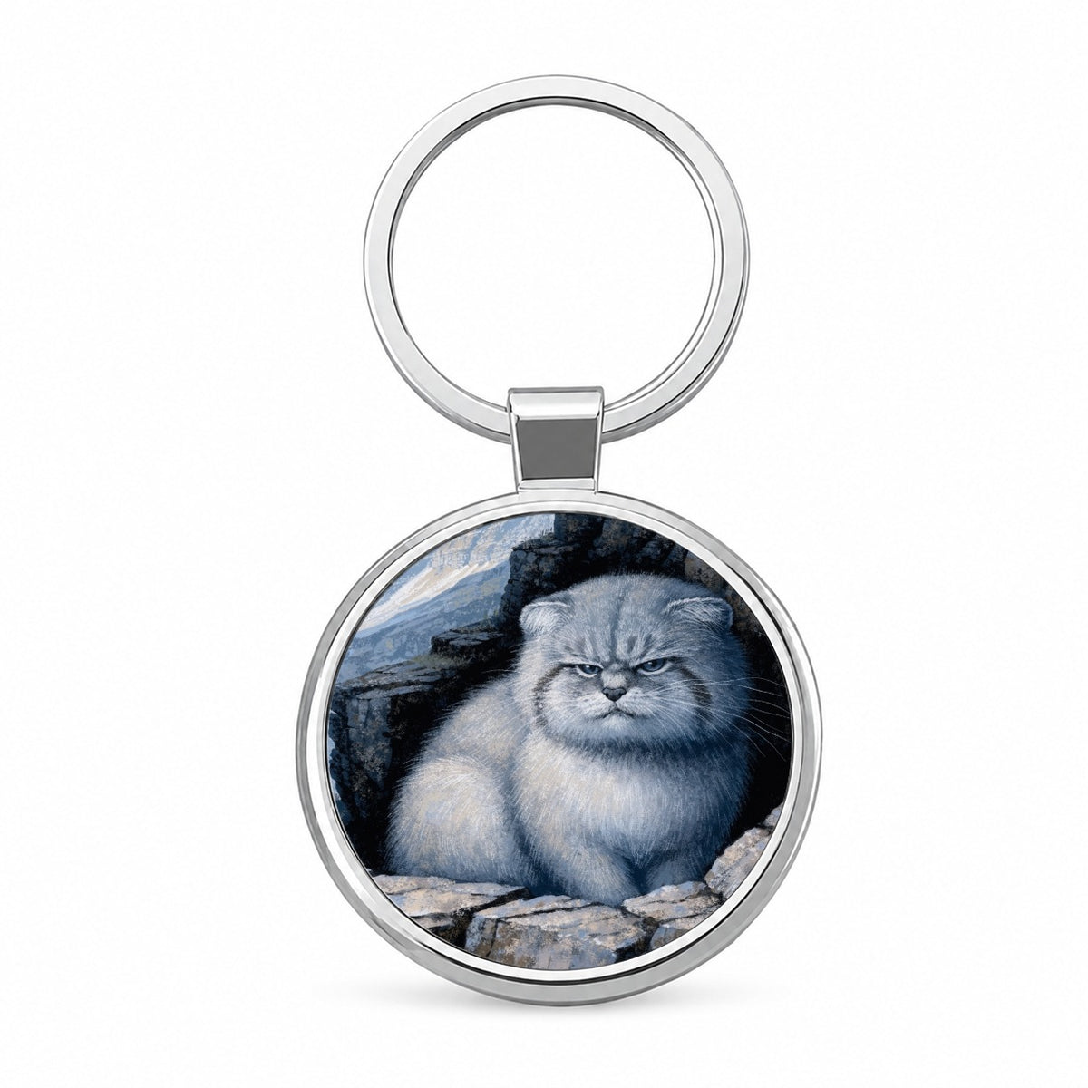 Pallas Cat Mountains Round Metal Keychain