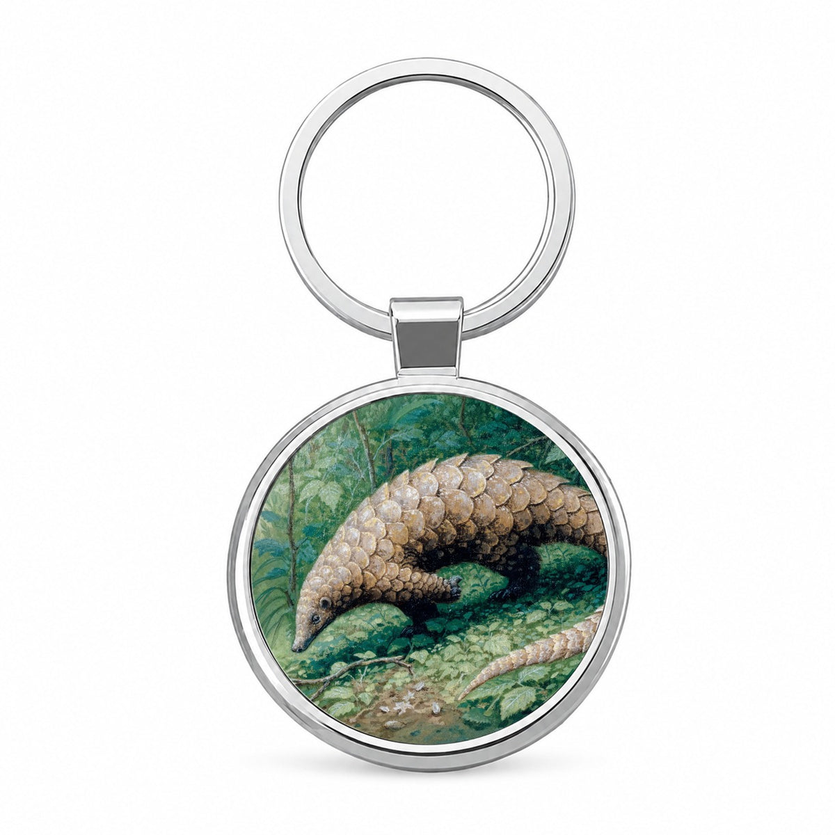 Pangolin Woodland Round Metal Keychain