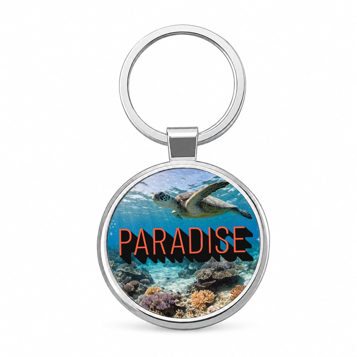 Paradise Ocean Swimming Turtle Round Metal Keychain