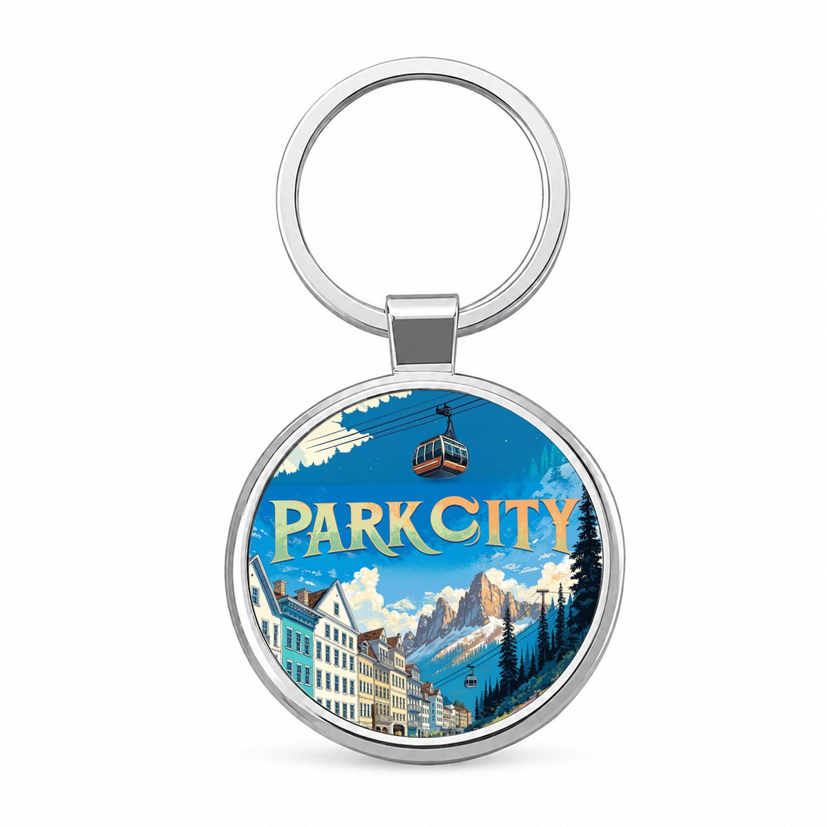 Park City Utah Travel Round Metal Keychain