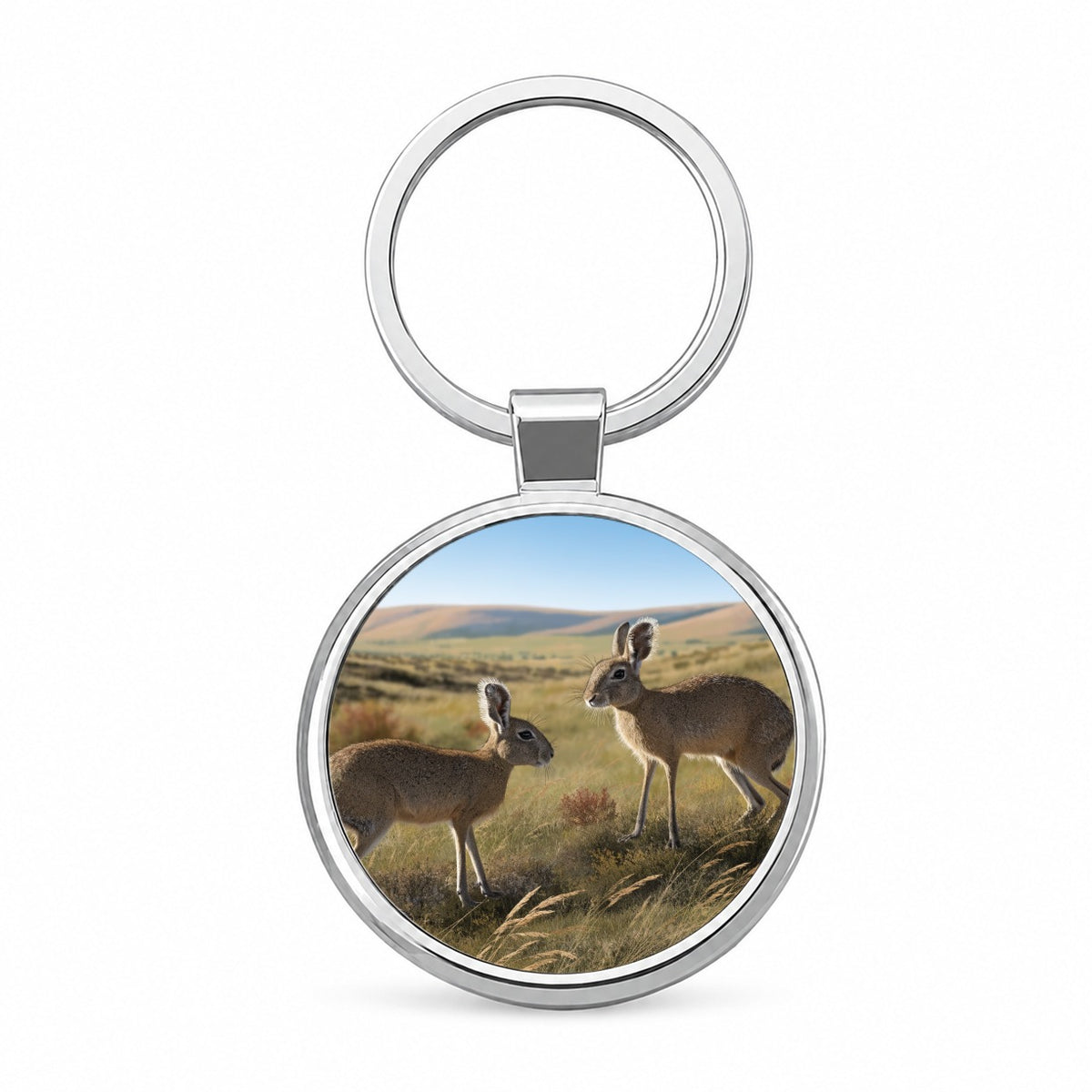 Patagonian Mara Grasslands Round Metal Keychain