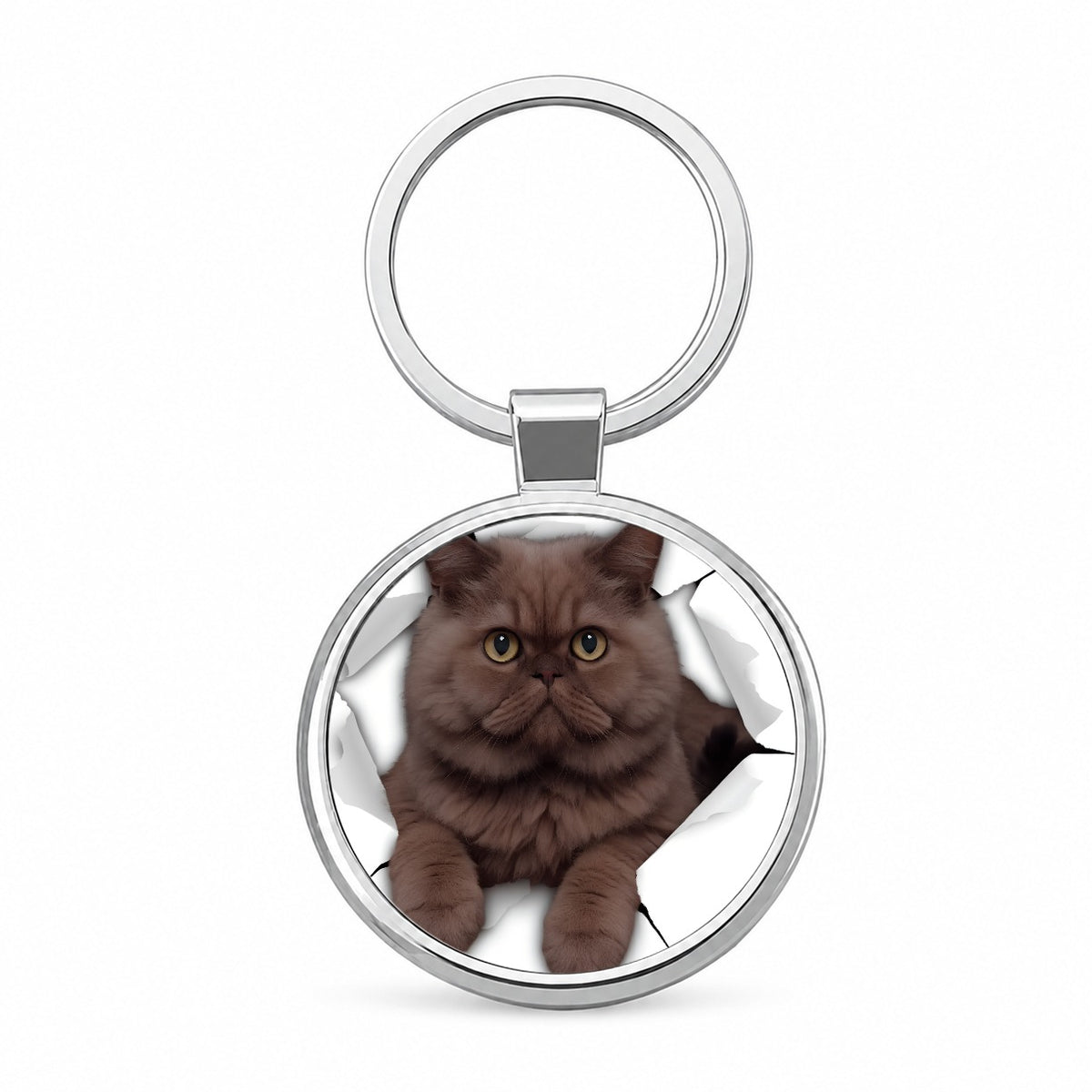 Persian Cat Breakout Round Metal Keychain