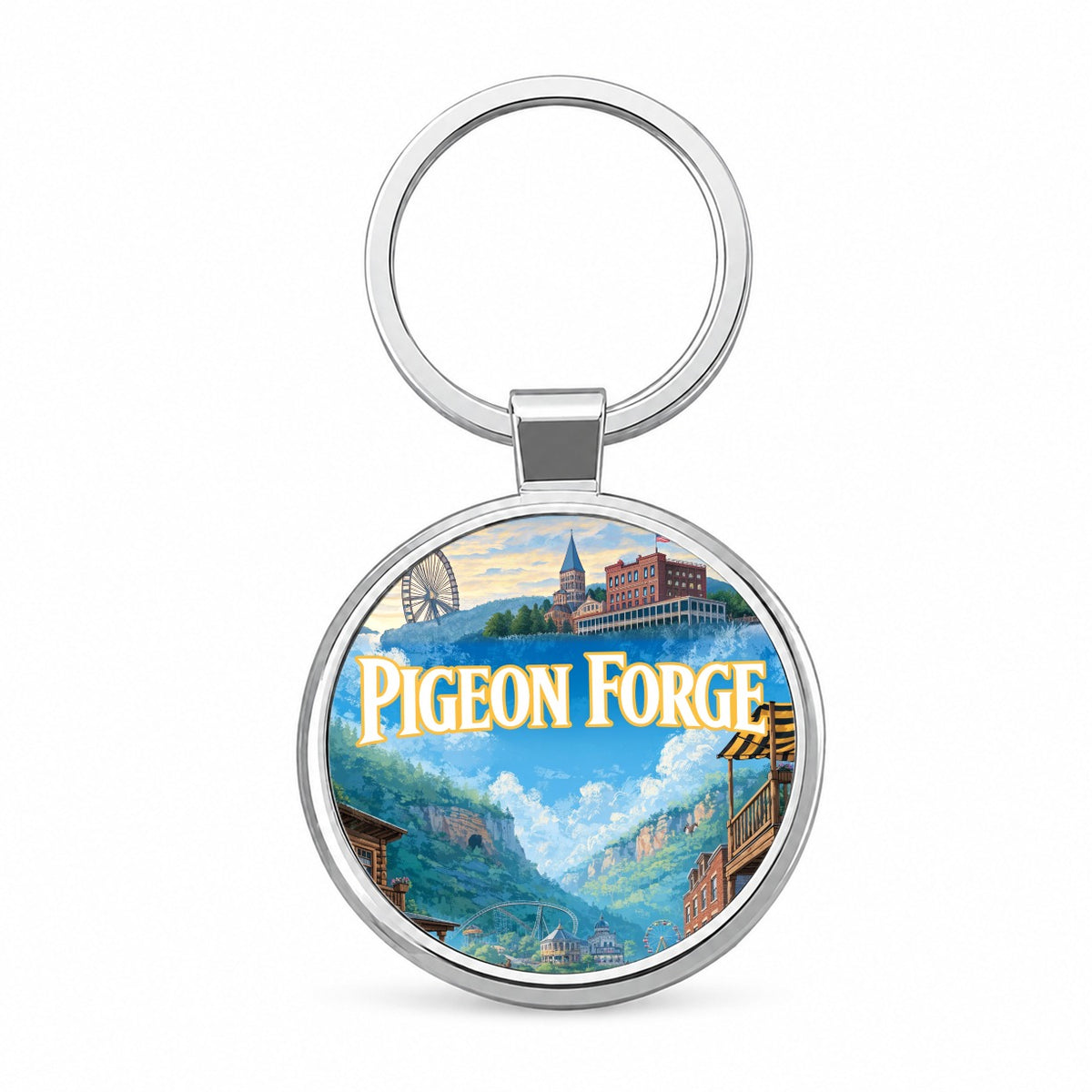 Pigeon Forge Tennessee Travel Round Metal Keychain