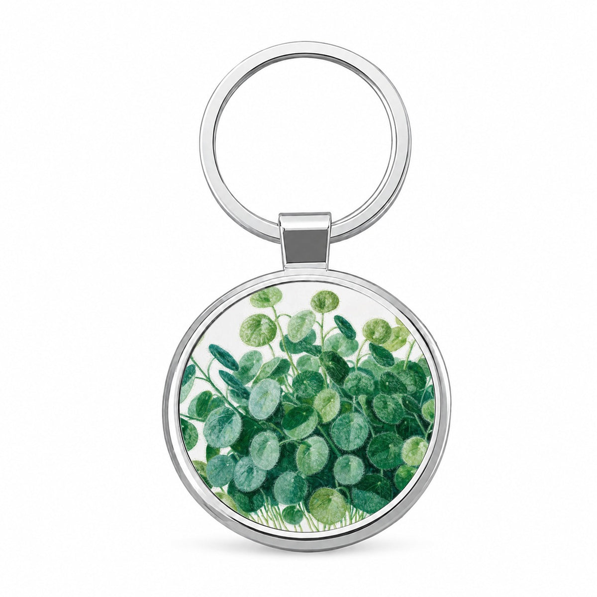 Pilea Chinese Money Plant Round Metal Keychain