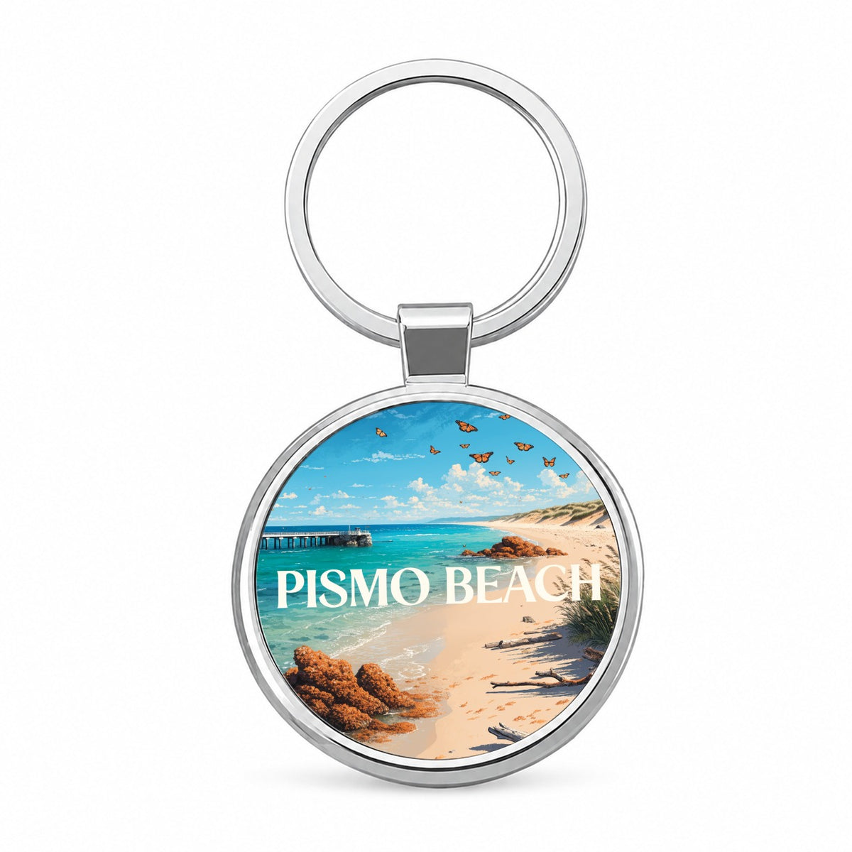 Pismo Beach California Travel Round Metal Keychain