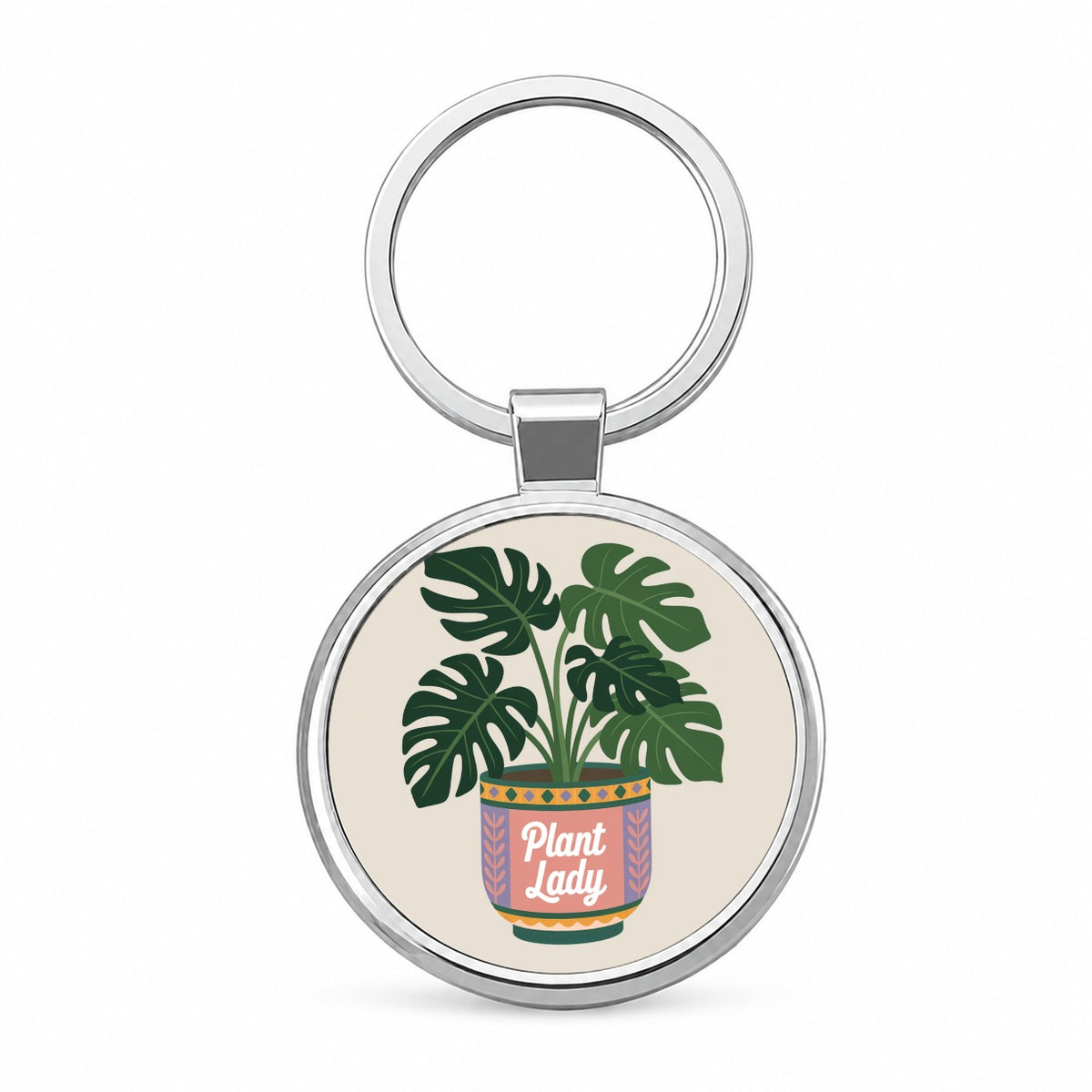 Plant Lady Monstera Round Metal Keychain