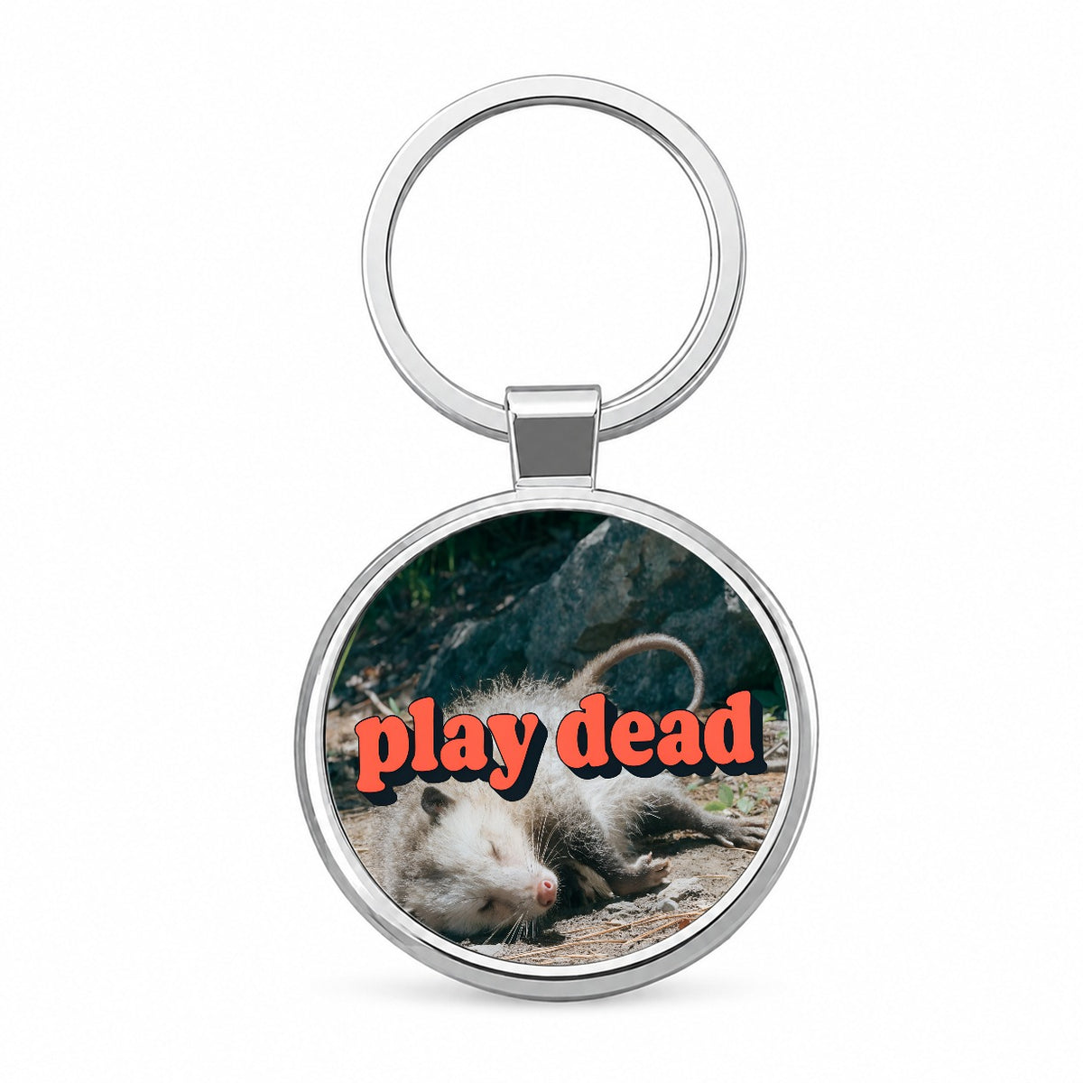 Play Dead Opossum Funny Round Metal Keychain