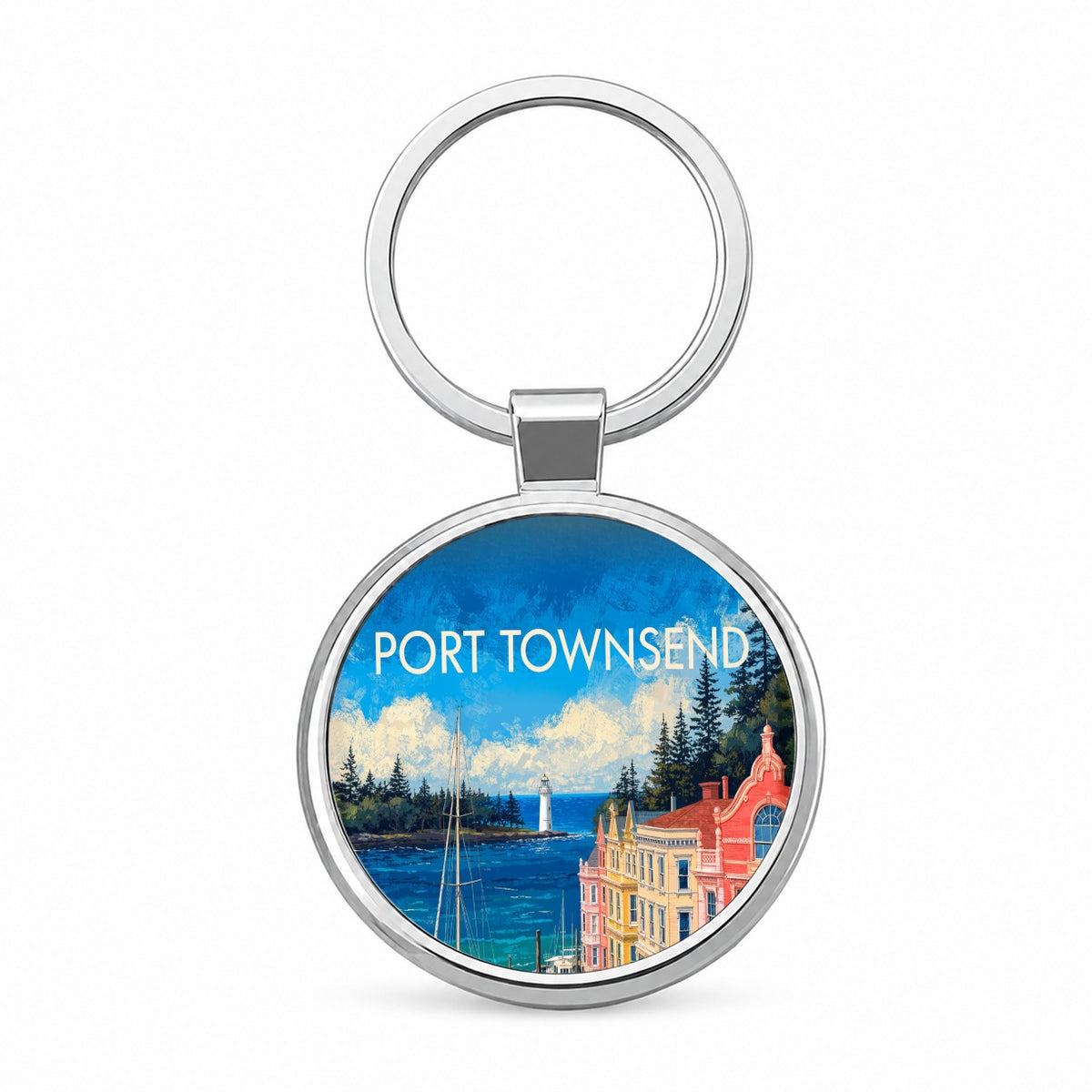 Port Townsend Washington Travel Round Metal Keychain