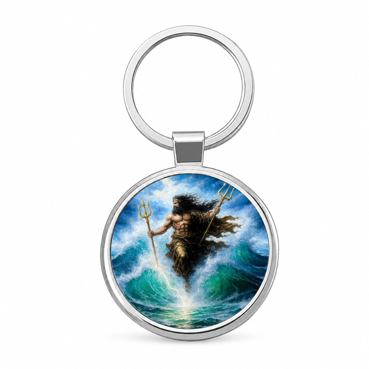 Poseidon Greek Sea God Round Metal Keychain