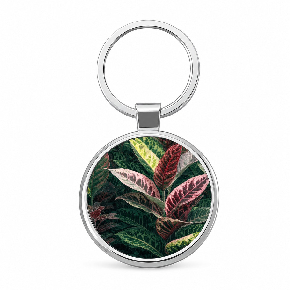 Prayer Plant Colorful Leaves Round Metal Keychain