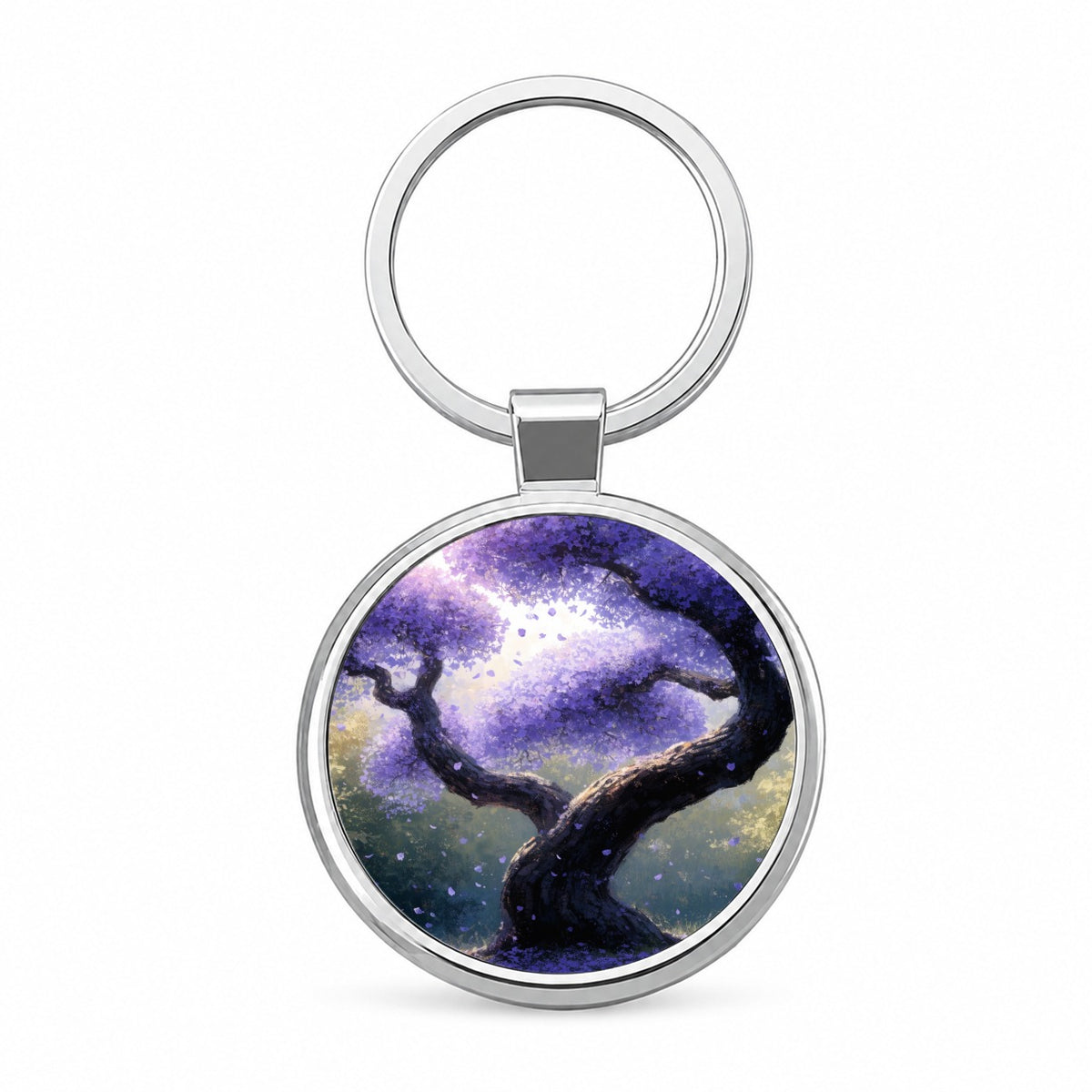 Purple Jacaranda Tree Round Metal Keychain