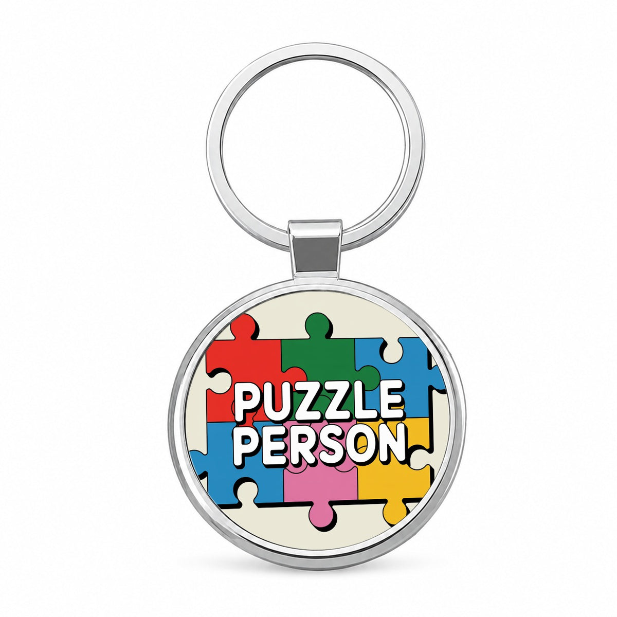 Puzzle Person Colorful Round Metal Keychain