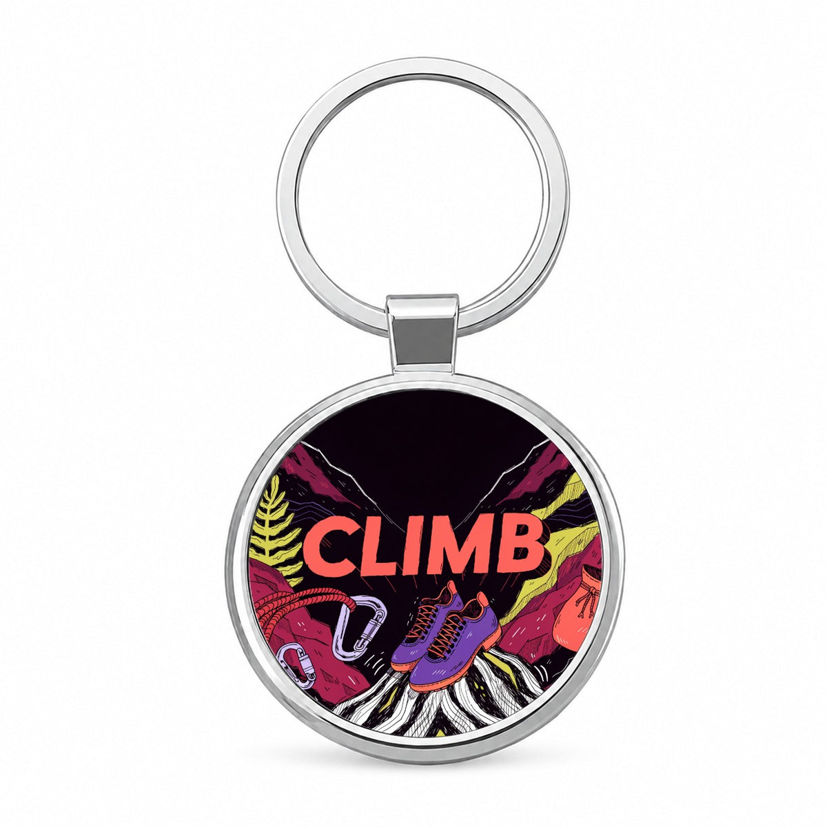 Rock Climbing Gear Stylish Round Metal Keychain