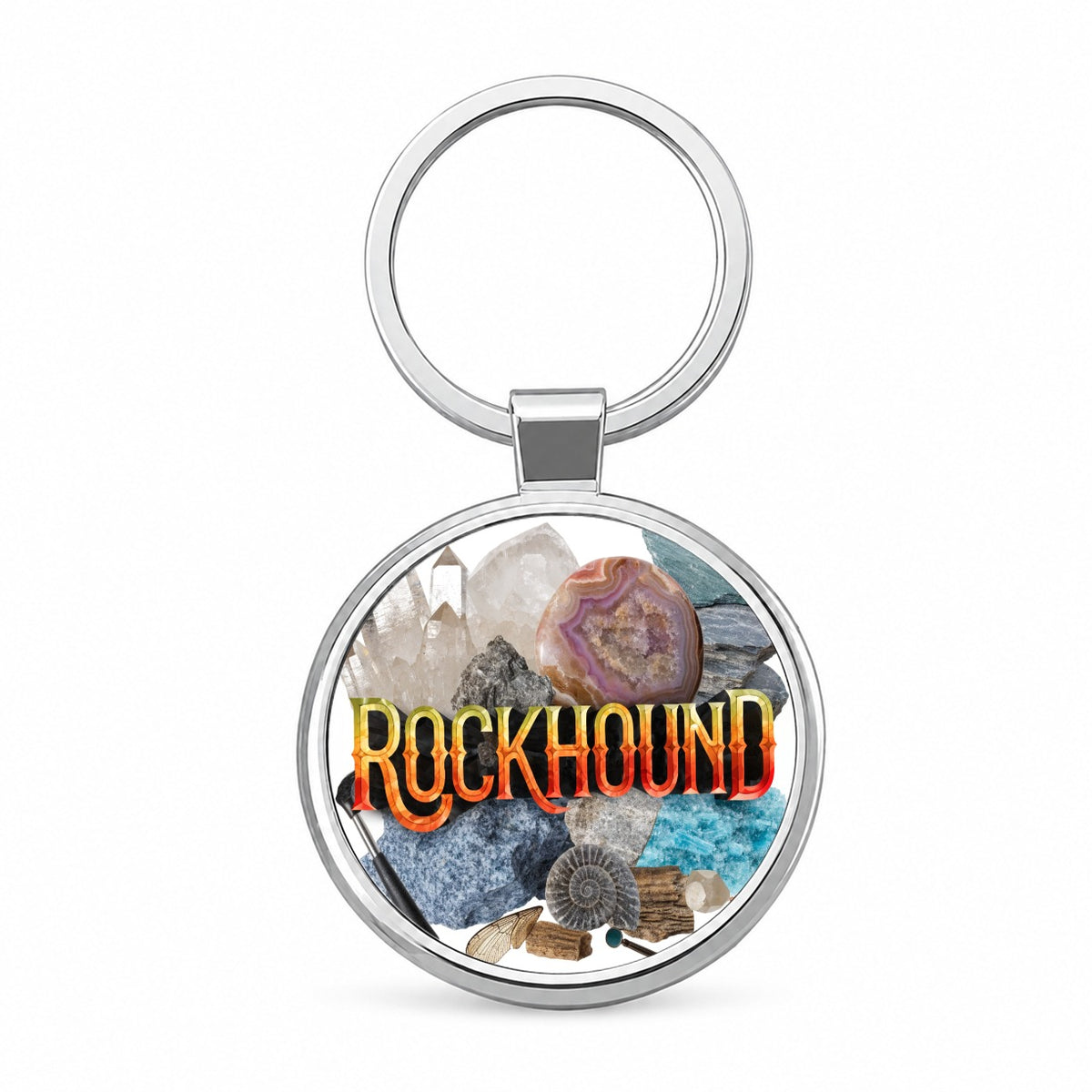Rockhound Rocks Geodes Round Metal Keychain