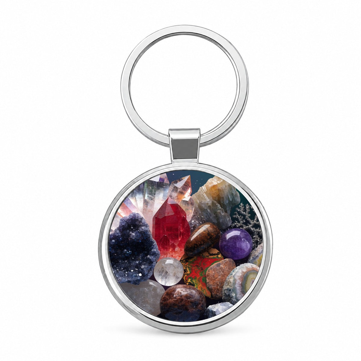 Rockhounding Crystals Geology Round Metal Keychain