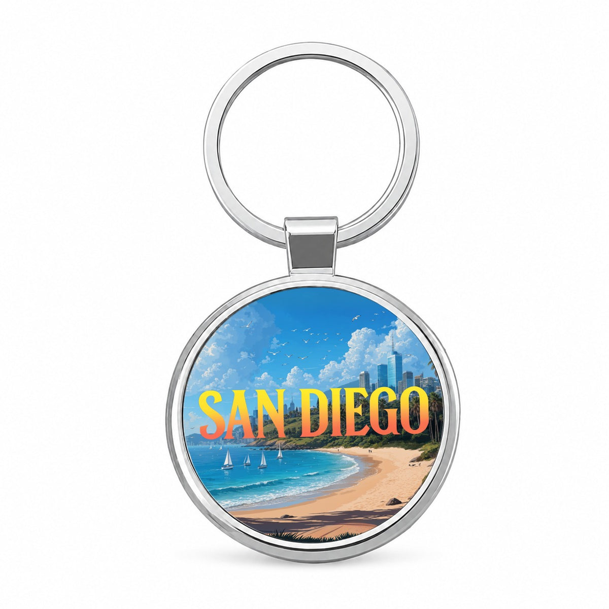 San Diego California Travel Round Metal Keychain