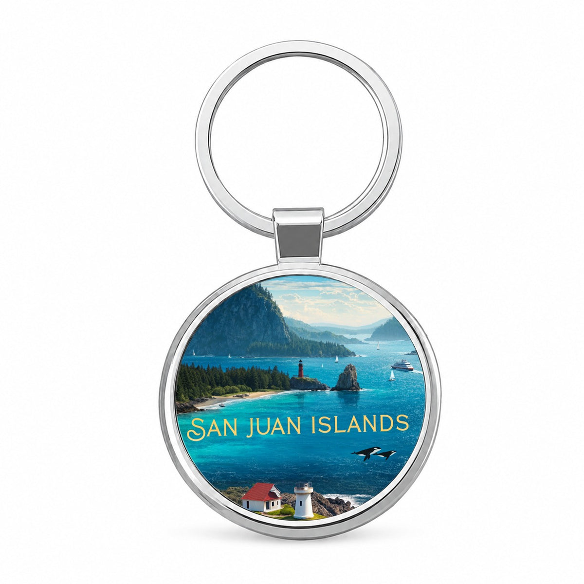 San Juan Islands Washington Travel Round Metal Keychain