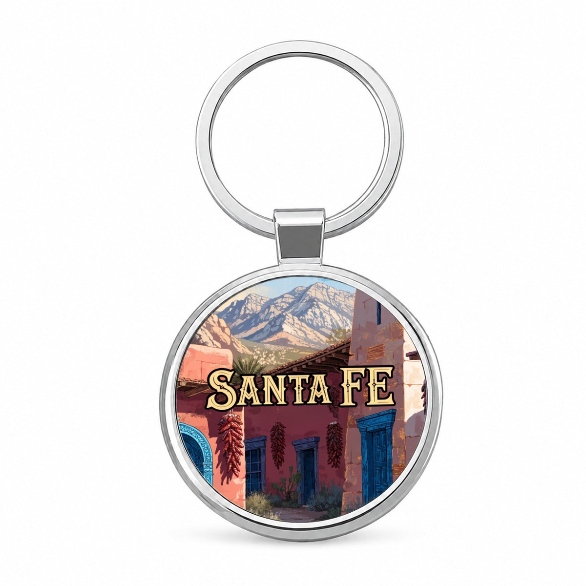 Santa Fe New Mexico Travel Round Metal Keychain