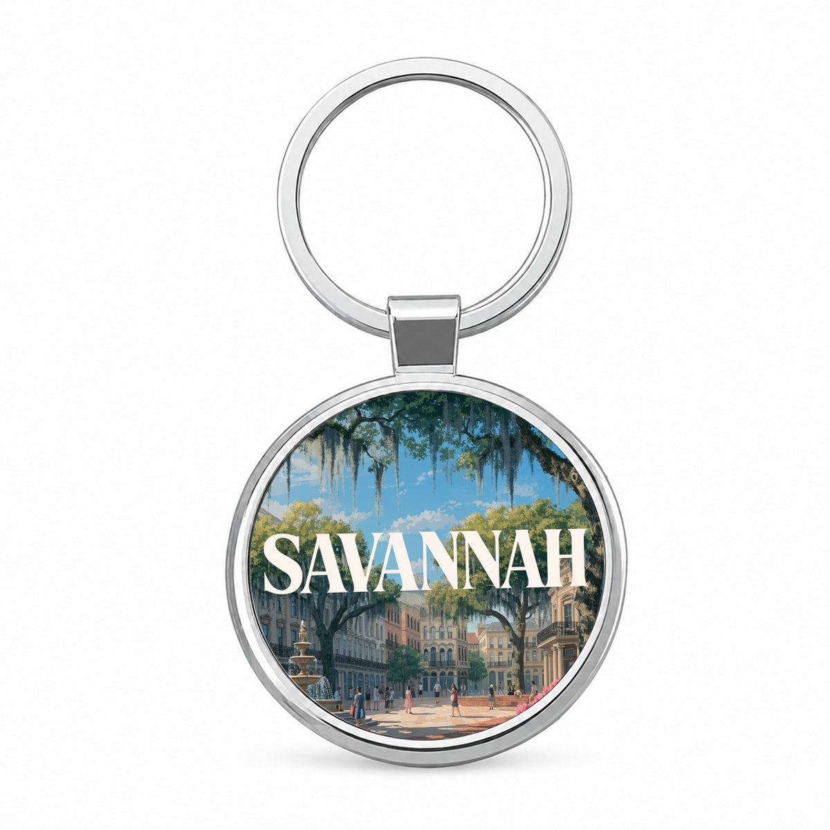 Savannah Georgia Travel Round Metal Keychain