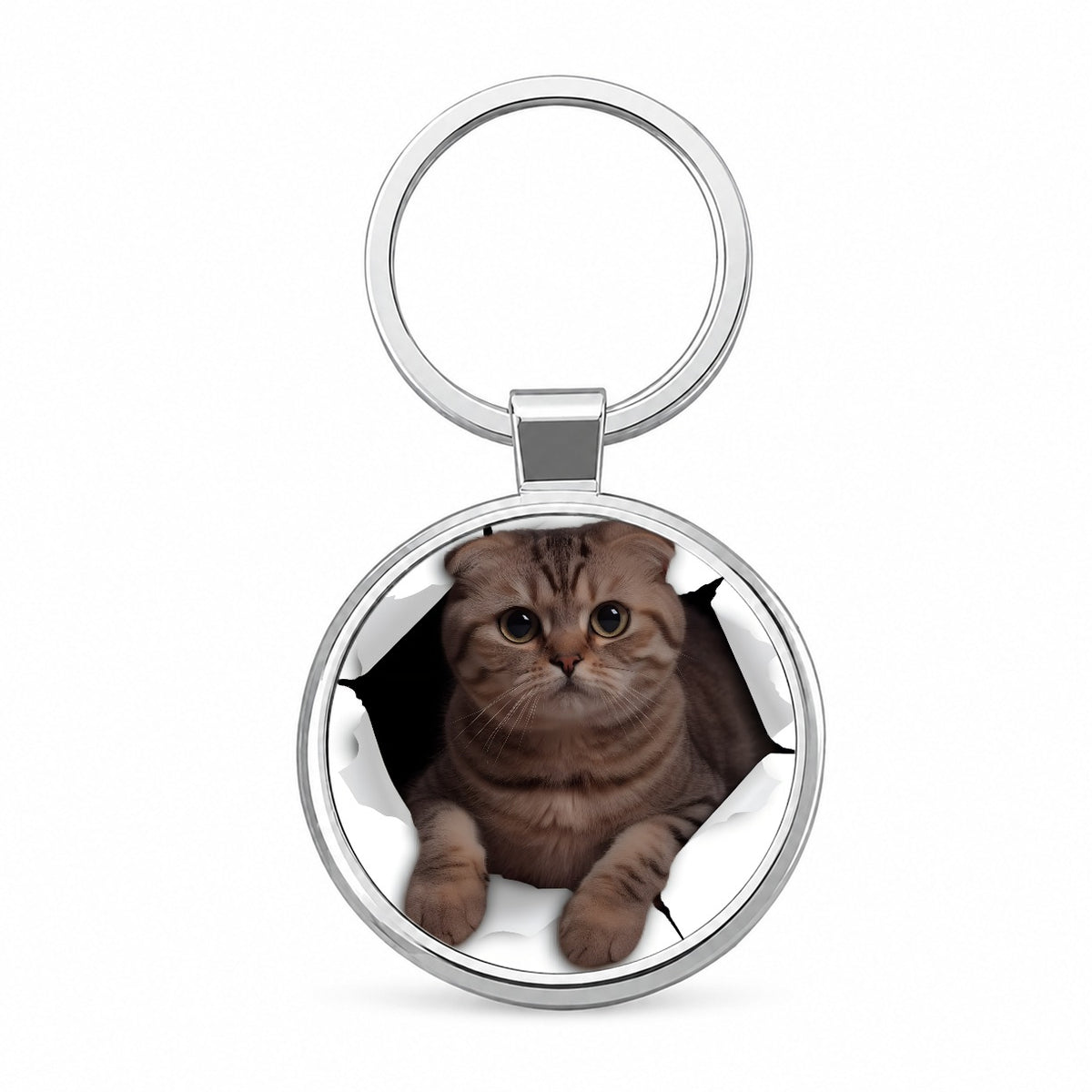 Scottish Fold Breakout Round Metal Keychain
