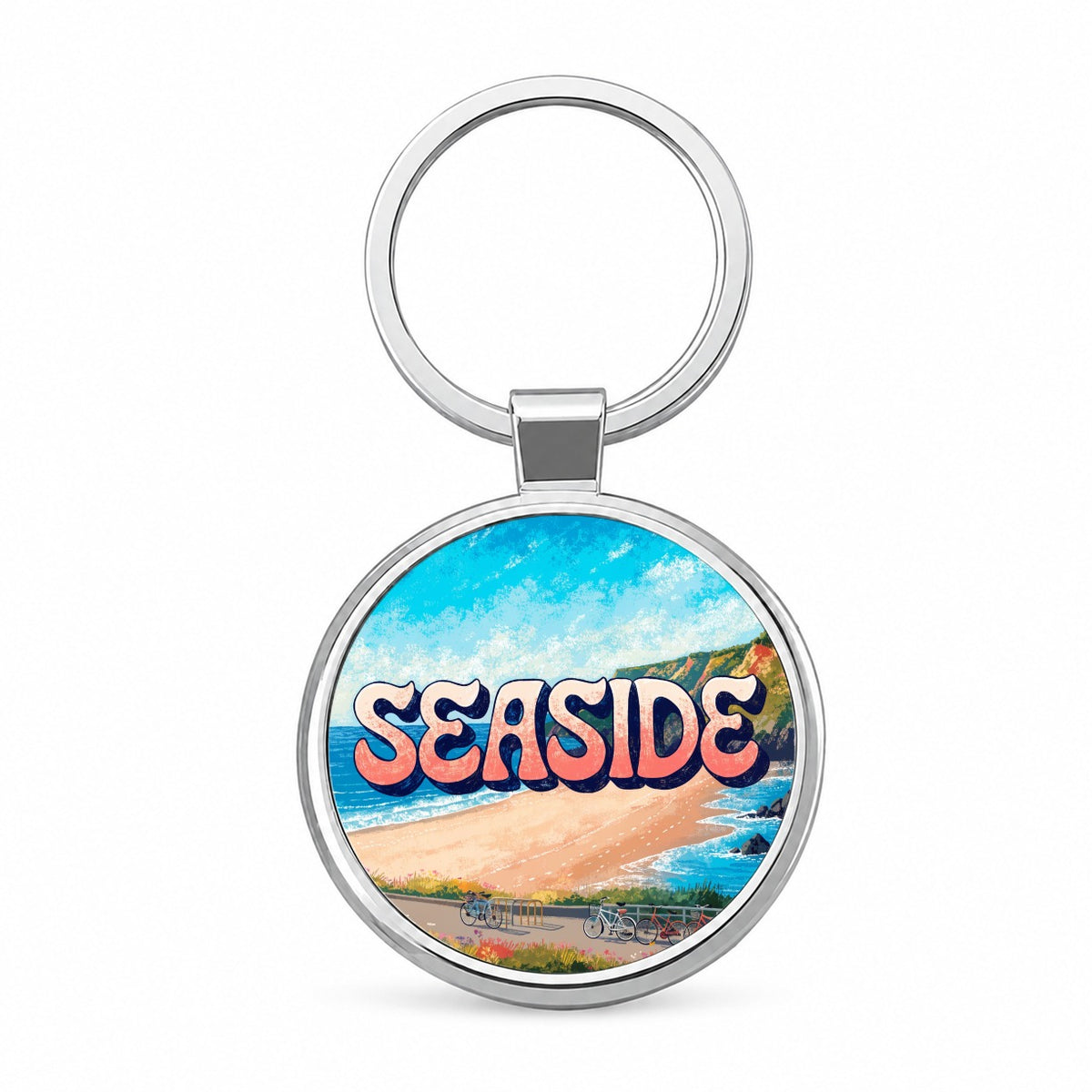 Seaside Oregon Travel Round Metal Keychain