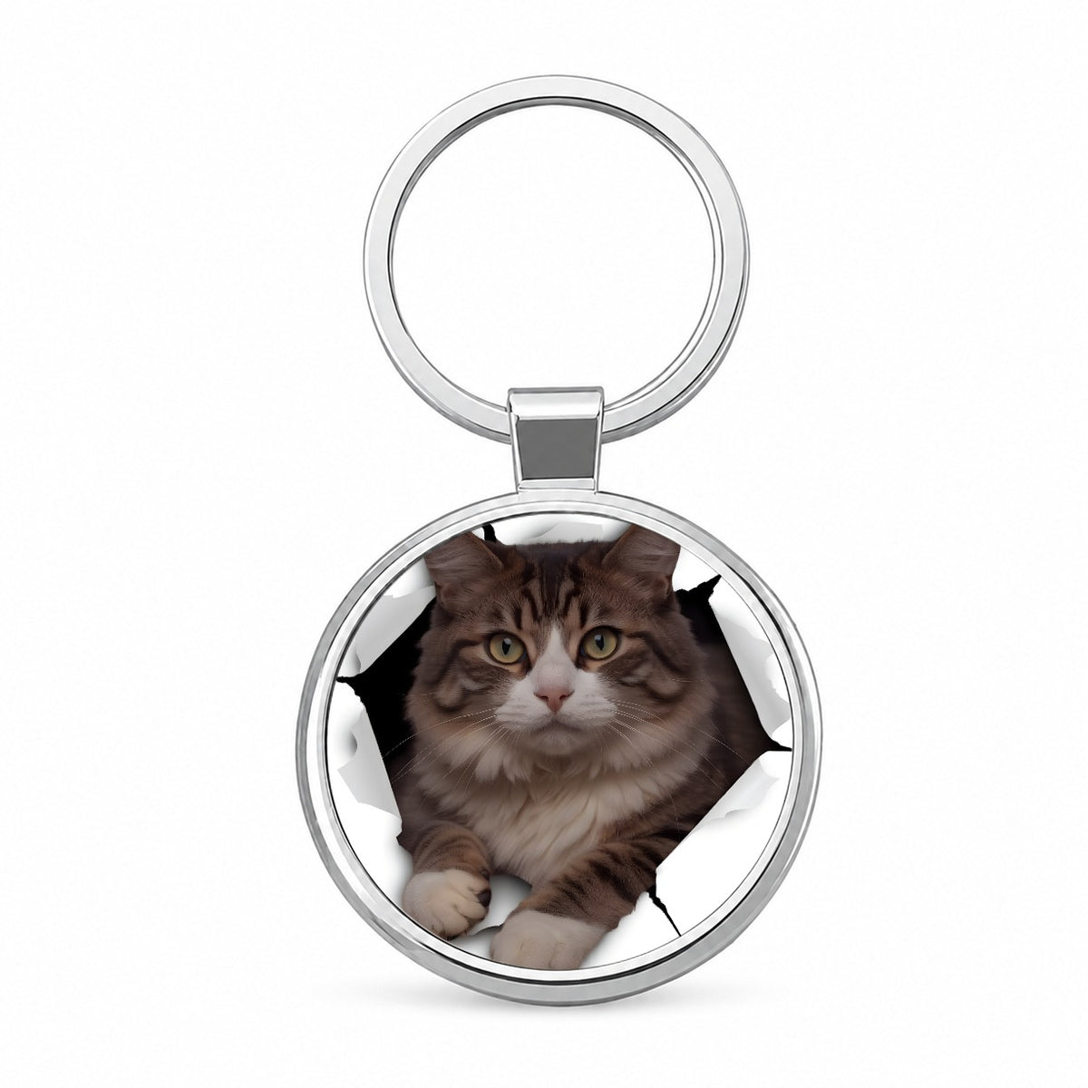 Siberian Cat Breakout Round Metal Keychain