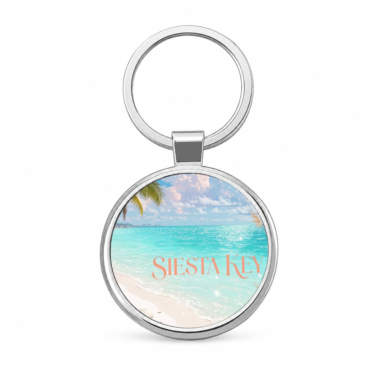 Siesta Key Florida Travel Round Metal Keychain