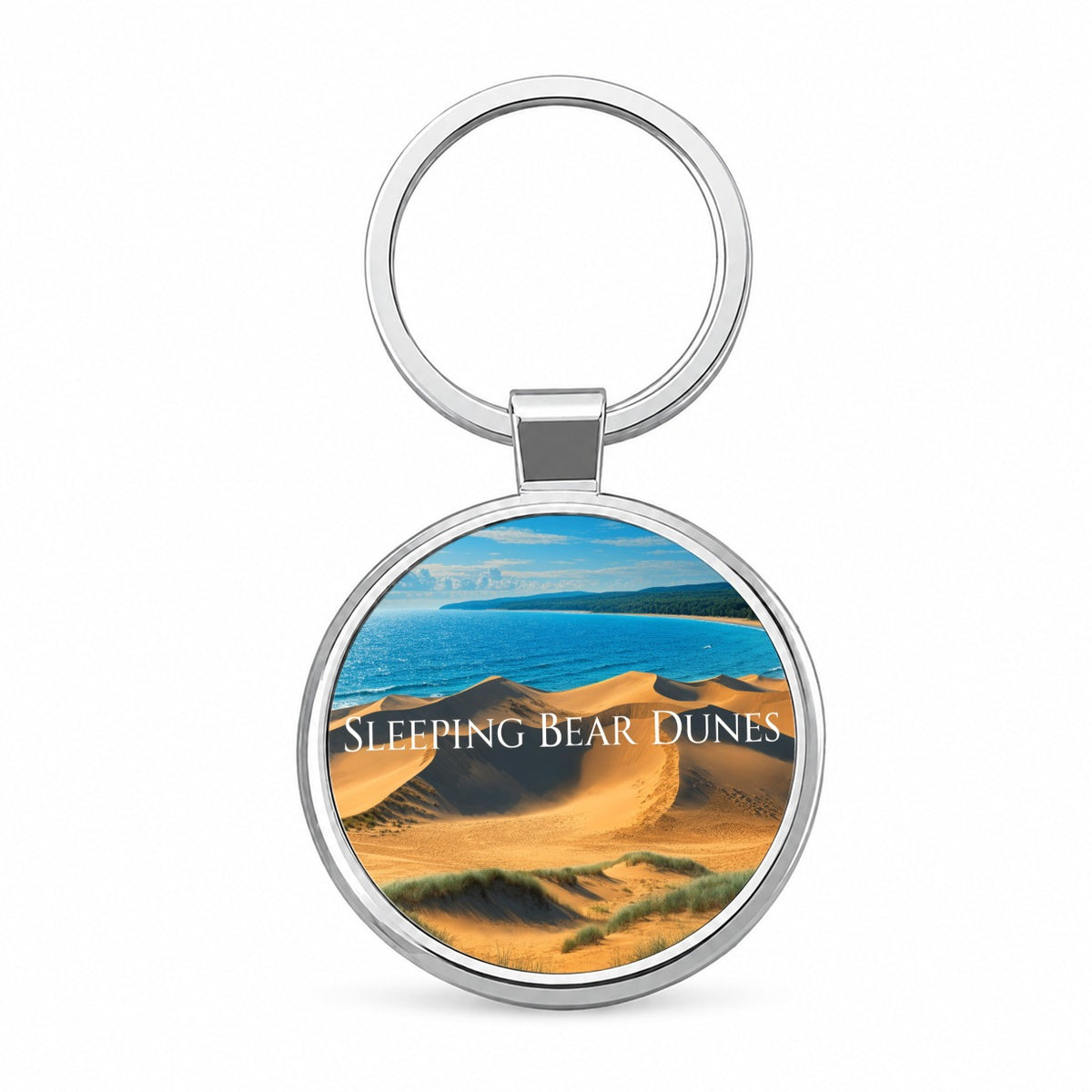 Sleeping Bear Dunes Michigan Travel Round Metal Keychain