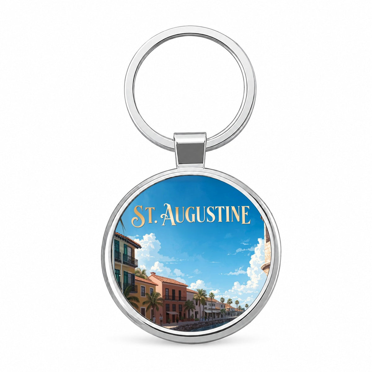 St Augustine Florida Travel Round Metal Keychain