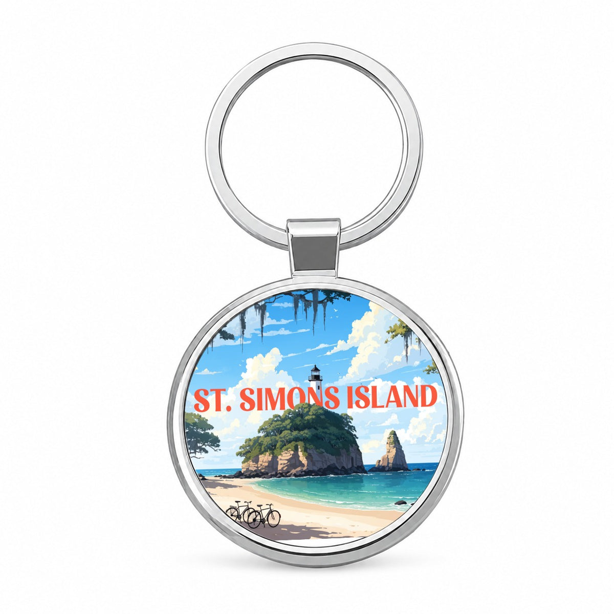 St Simons Island Georgia Travel Round Metal Keychain