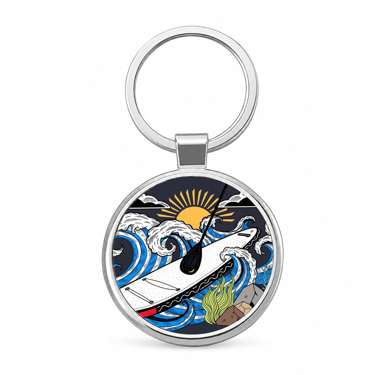 Stand Up Paddleboard Water Sport Round Metal Keychain