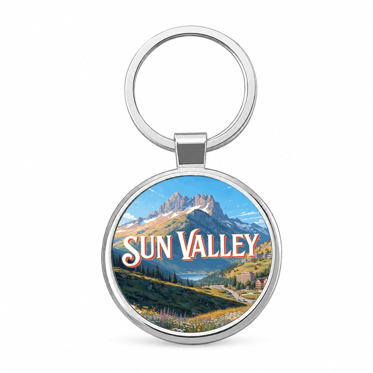 Sun Valley Idaho Travel Round Metal Keychain