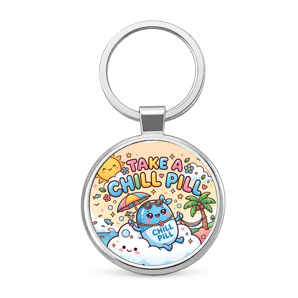 Take Chill Pill Cute Round Metal Keychain