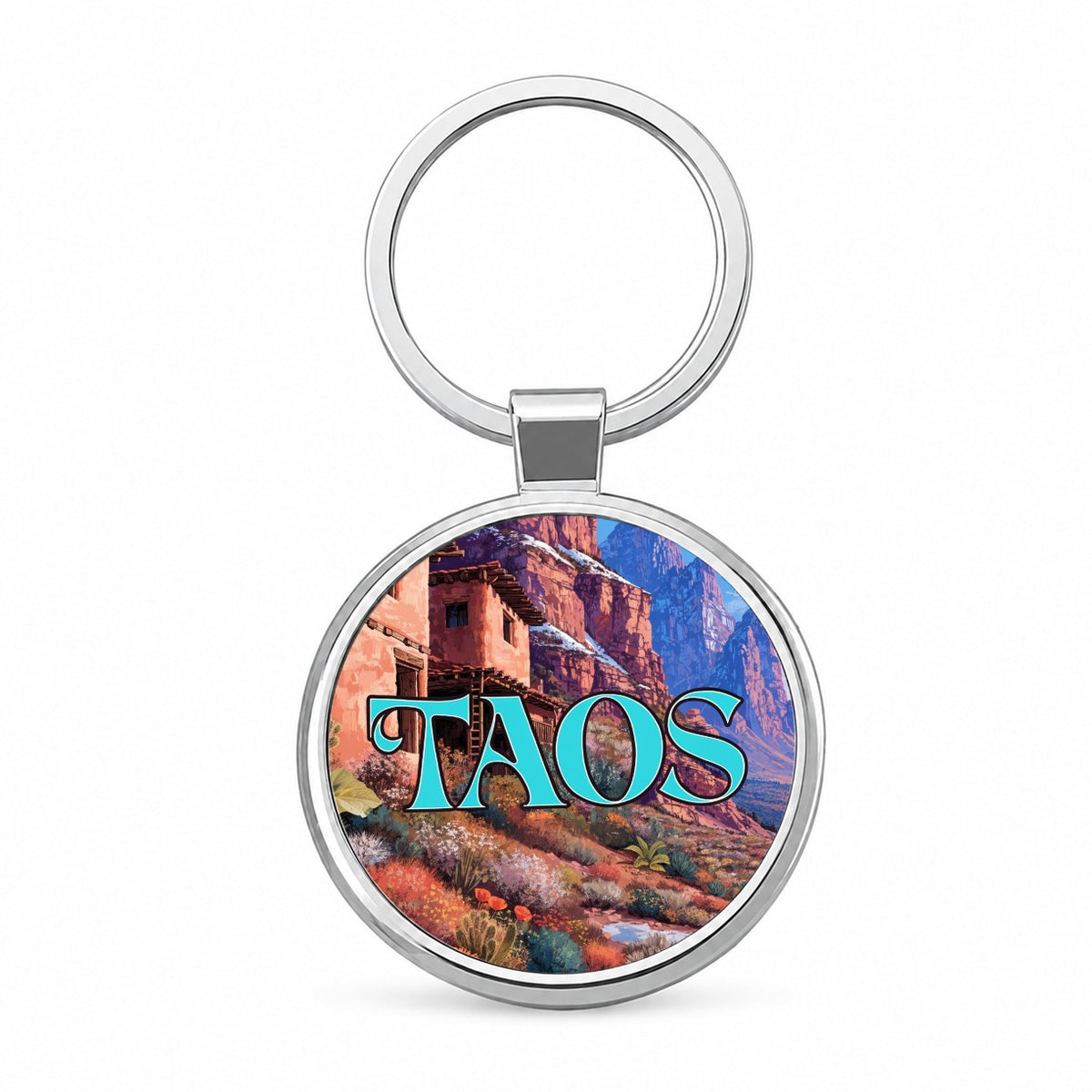 Taos New Mexico Travel Round Metal Keychain