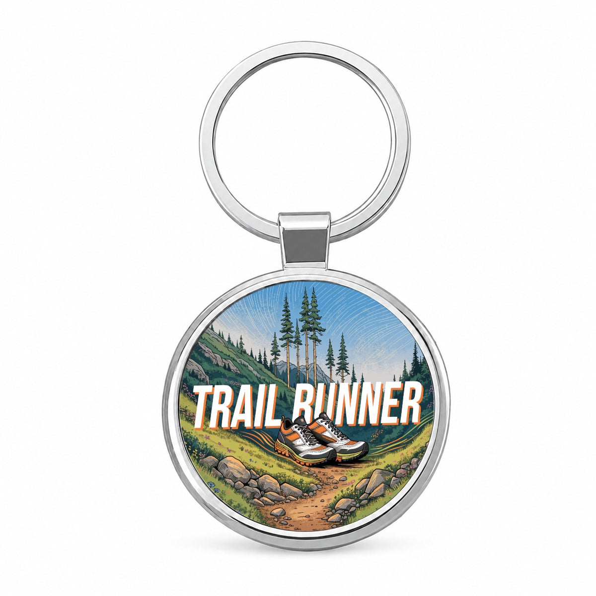 Trail Runner Running Round Metal Keychain