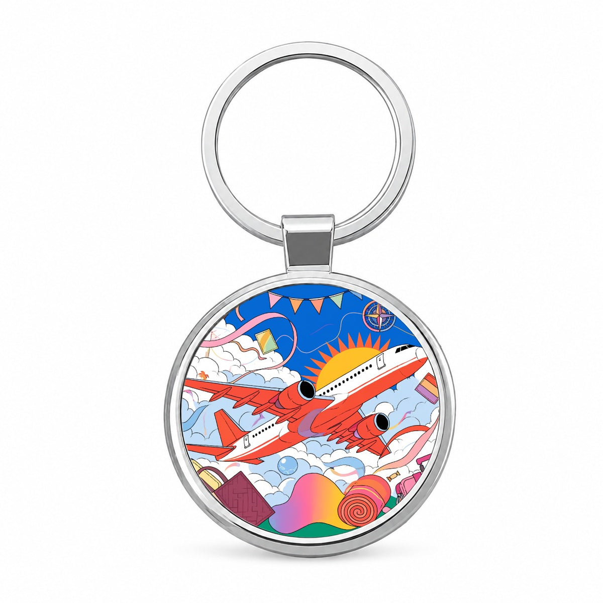 Travel Airplane Flight Attendant Pilot Round Metal Keychain