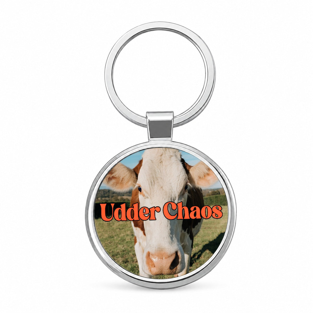 Udder Chaos Cow Funny Round Metal Keychain