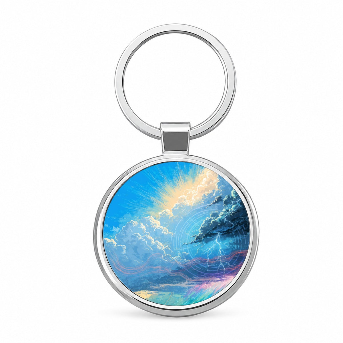 Weather Stormy Sky Lightning Round Metal Keychain