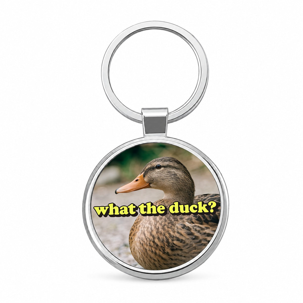 What The Duck Funny Round Metal Keychain