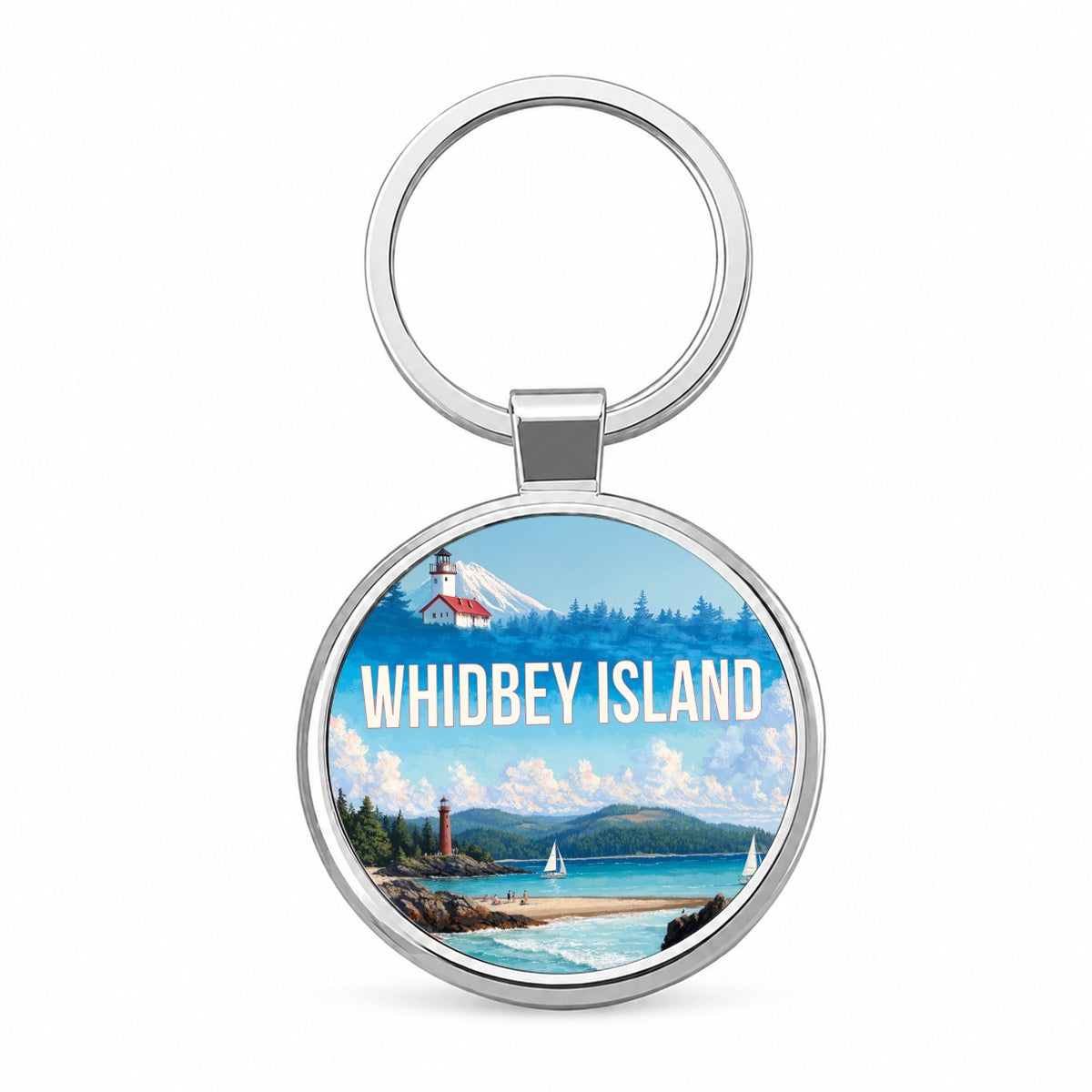 Whidbey Island Washington Travel Round Metal Keychain
