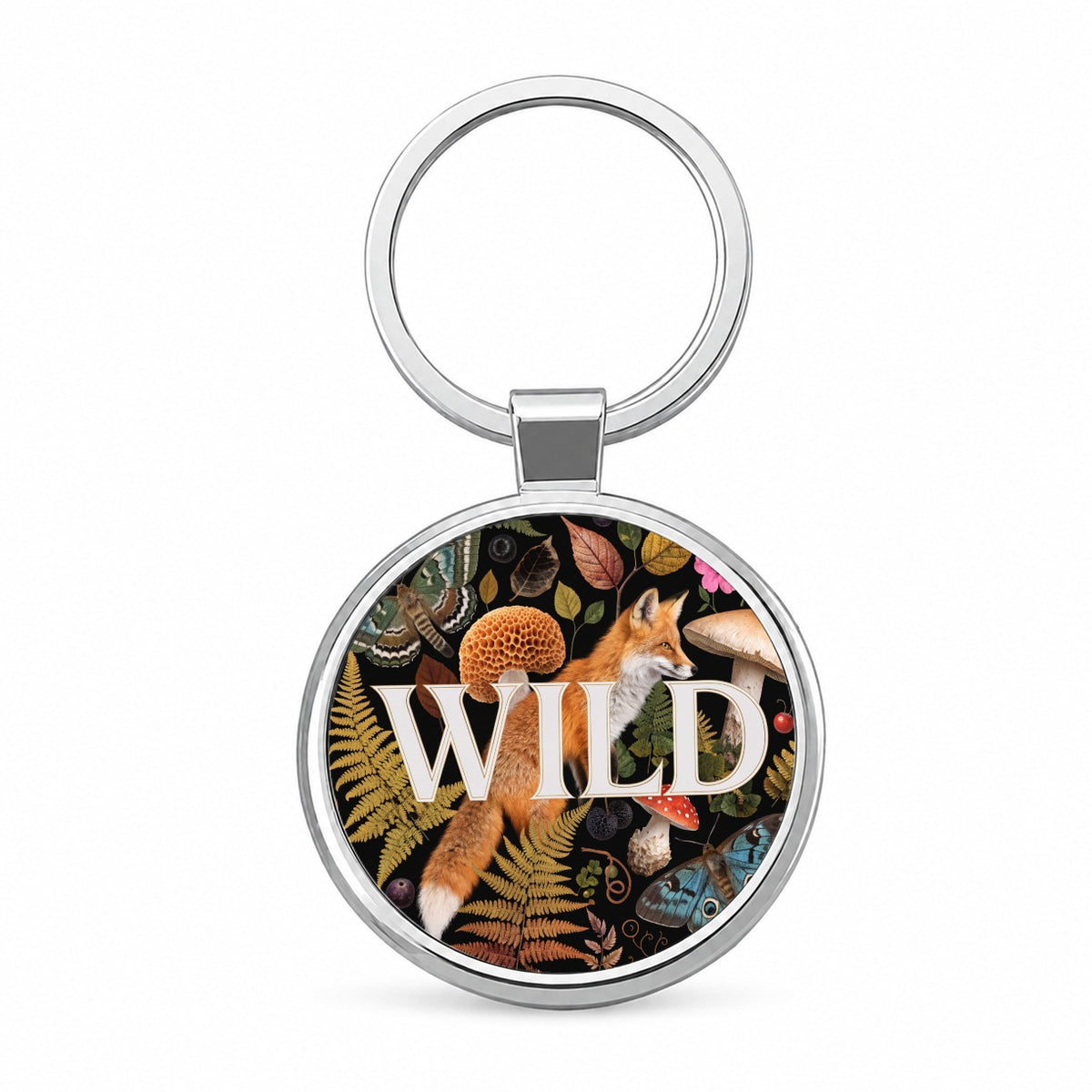 Wild Fox Woodland Wildlife Round Metal Keychain