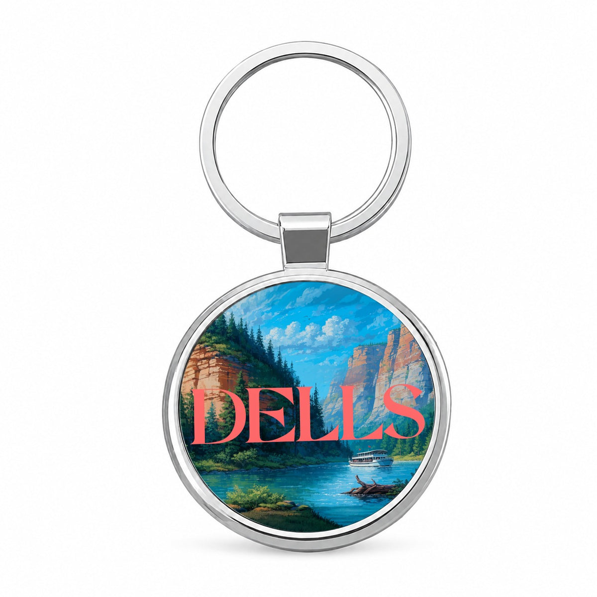 Wisconsin Dells Travel Round Metal Keychain