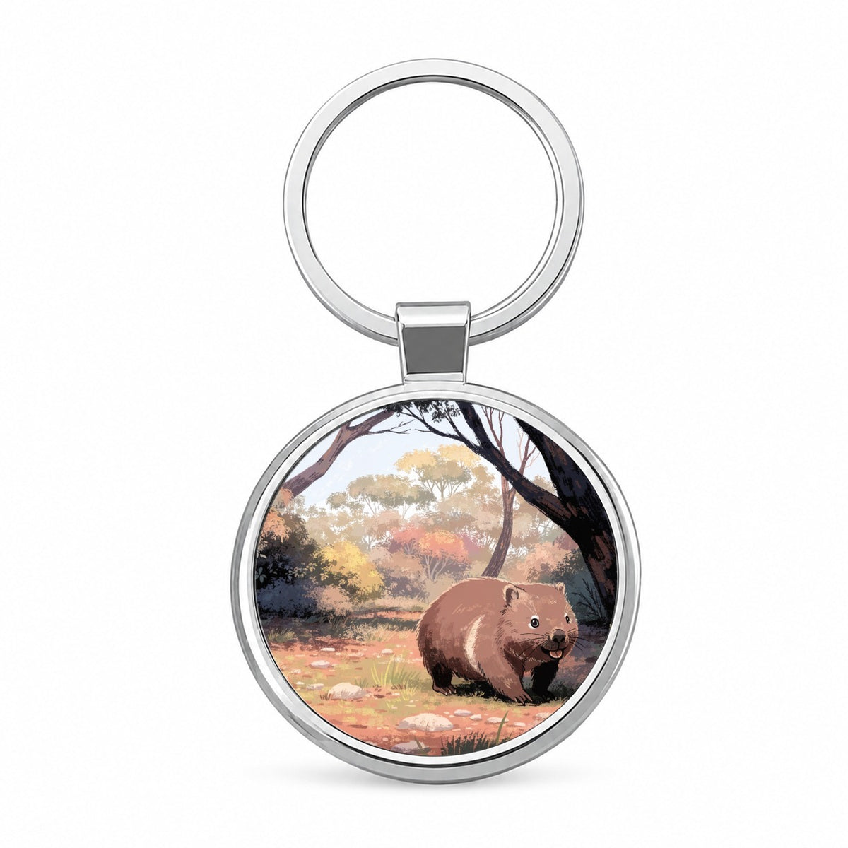 Wombat Australian Bush Round Metal Keychain