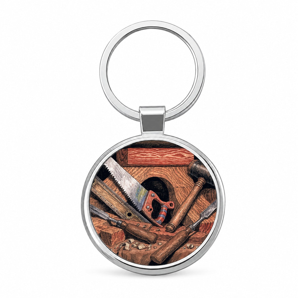 Woodworking Tools Workshop Round Metal Keychain