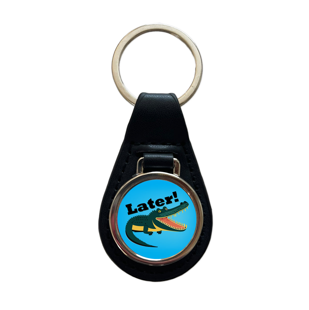 Alligator Later Gator Funny Black Leather Metal Keychain