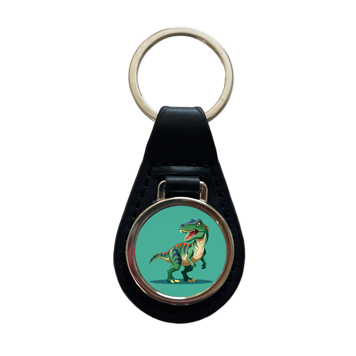Allosaurus Dinosaur Black Leather Metal Keychain