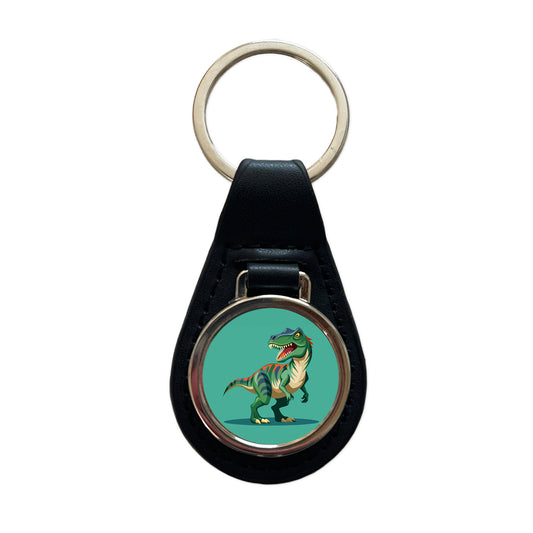 Allosaurus Dinosaur Black Leather Metal Keychain