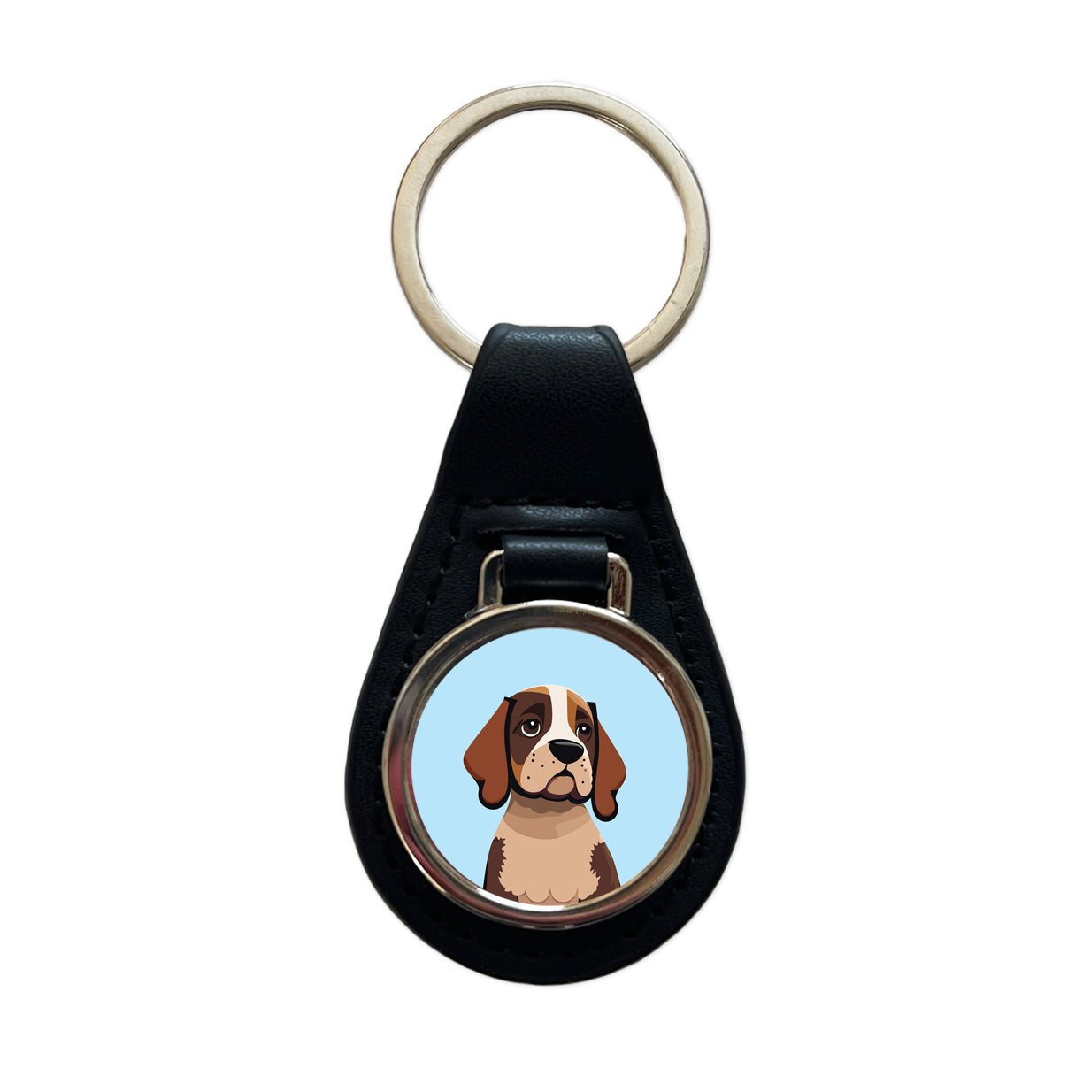 American English Coonhound Dog Black Leather Metal Keychain