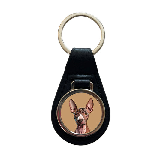 American Hairless Terrier Staring Black Leather Metal Keychain