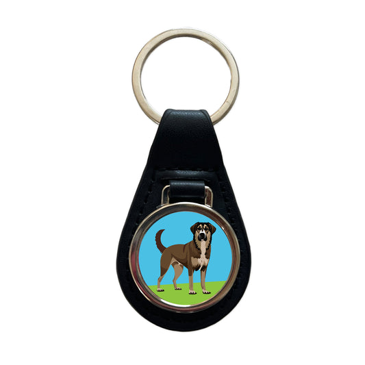 Anatolian Shepherd Dog Standing Black Leather Metal Keychain